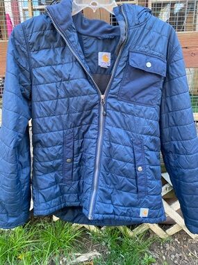 Carhartt Navy Blue Quilted Hooded Zip Jacket